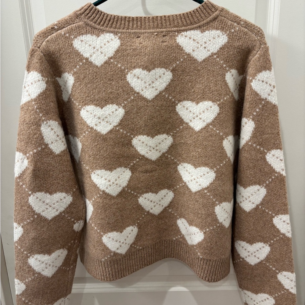 NWT Cynthia Rowley Heart Argyle Patterned Camel Brown Sweater - S - Picture 2 of 7